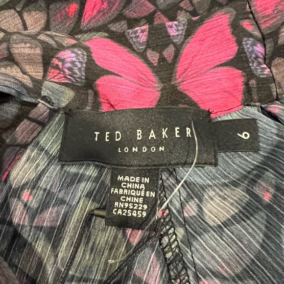 Ted Baker Heidyii Mosaic Butterfly Print Mock Neck Blouse with Cut Outs(6/US 14) - Picture 11 of 15